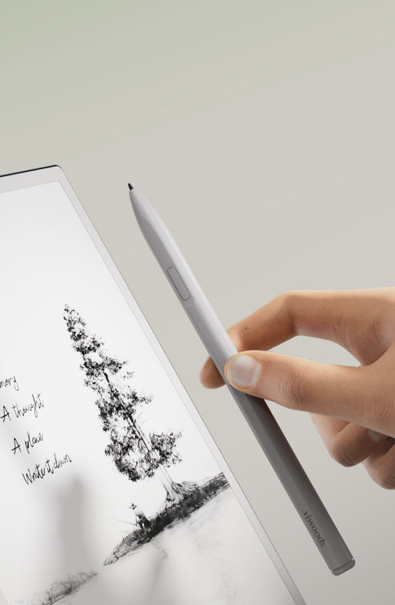 VIWOODS paper tablet and W2 Stylus Pro positioned together for everyday use