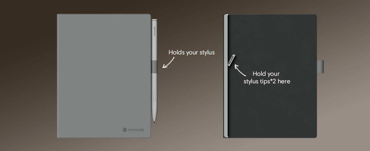 Detail of the Viwoods Paper Tablet Protective Cover Showing a Stylus Holder and Two Tip Slots