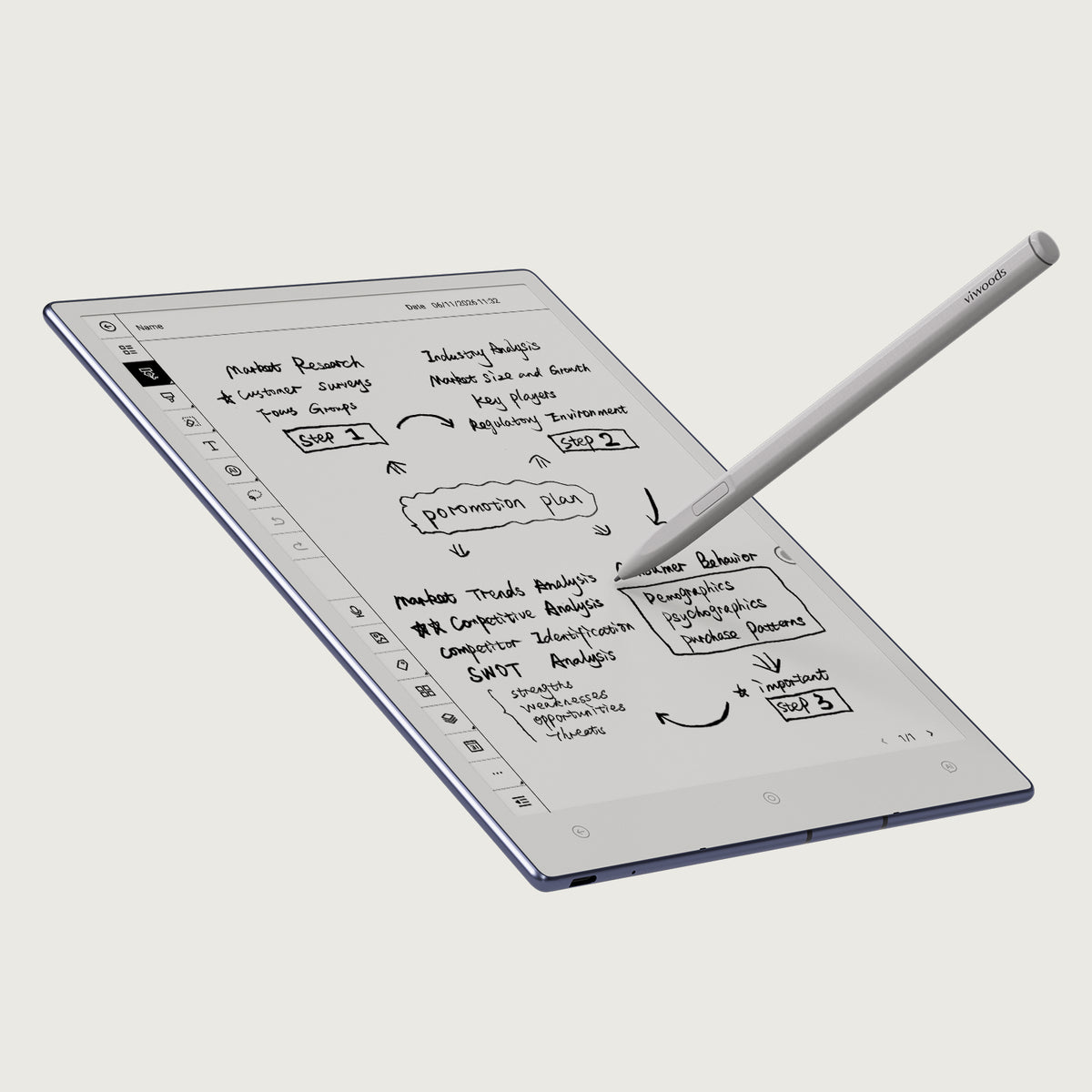 Viwoods AiPaper showing an organized handwritten workspace