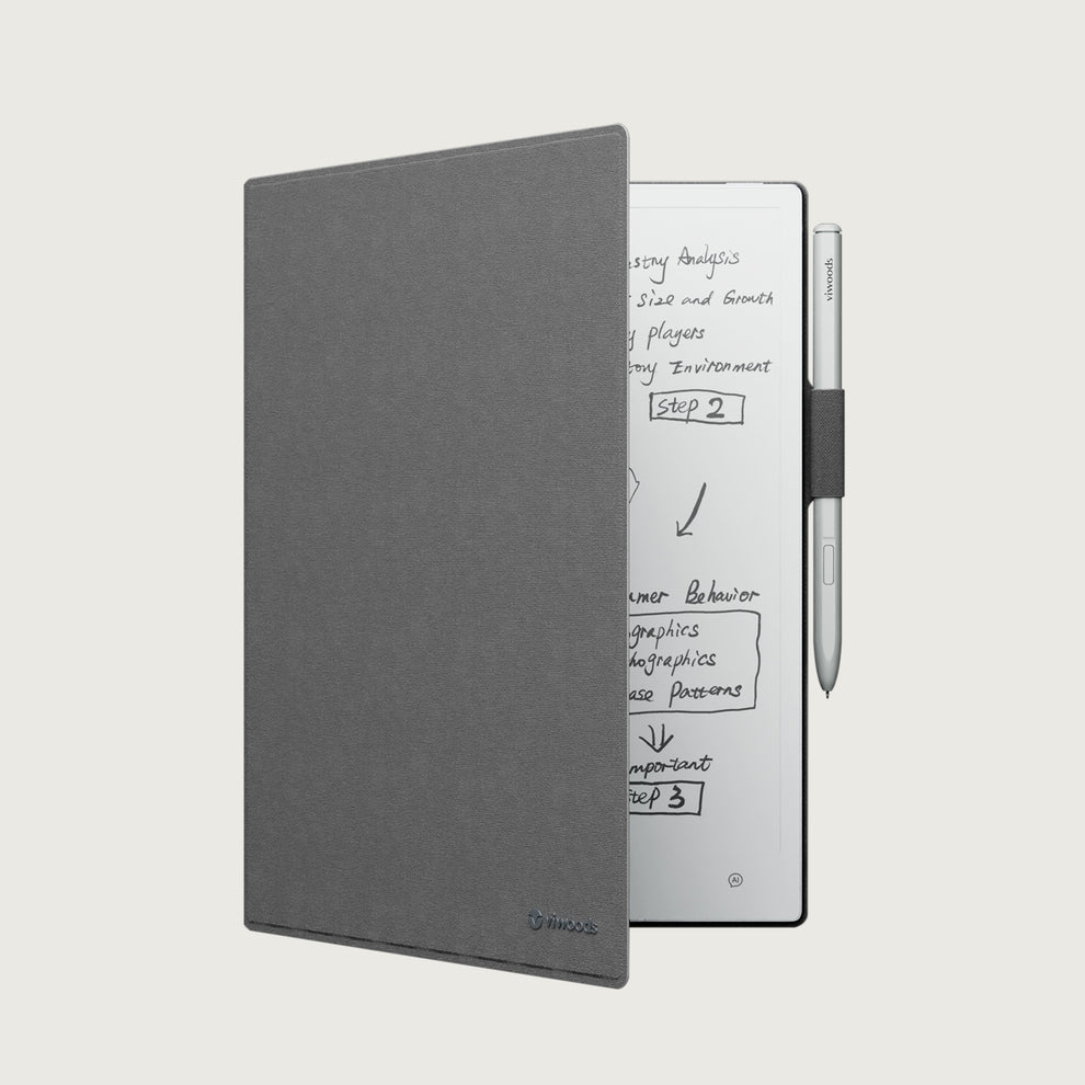 VIWOODS AiPaper in its fabric protective case with the stylus secured in the side holder